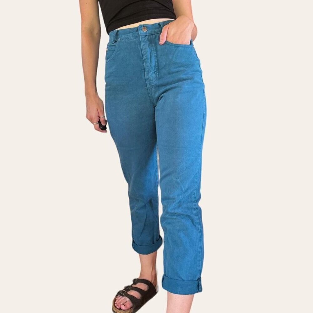 80s/90s vintage teal high waisted mom jeans MIchael G. 24/25/26 - Picture 3 of 7
